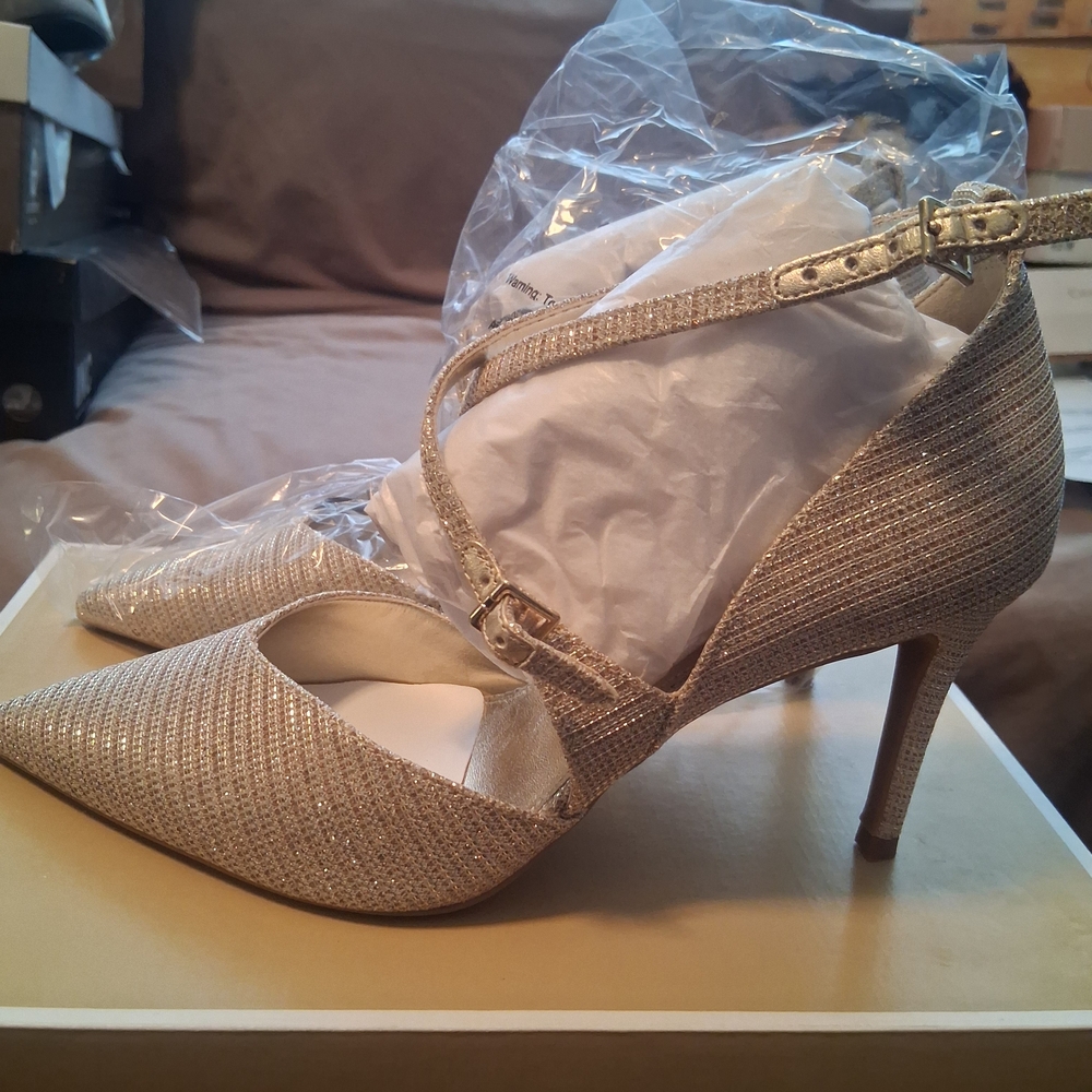 Michael Kors Sparkling Gold Ankle Strap Heels